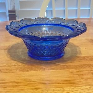 Vintage Cobalt Hobnail Closed Scalloped Rim Bowl